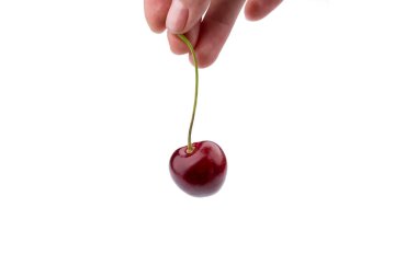 kiraz el ile beyaz arkaplanda izole