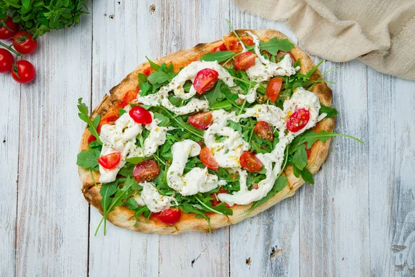 Pinsa Tomatoes Aragula Stracciatella Rome Pizza — Stock Photo, Image