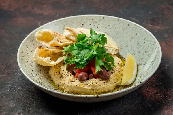 Tradizionale Hummus Fatto Casa Vista Vicino — Foto Stock