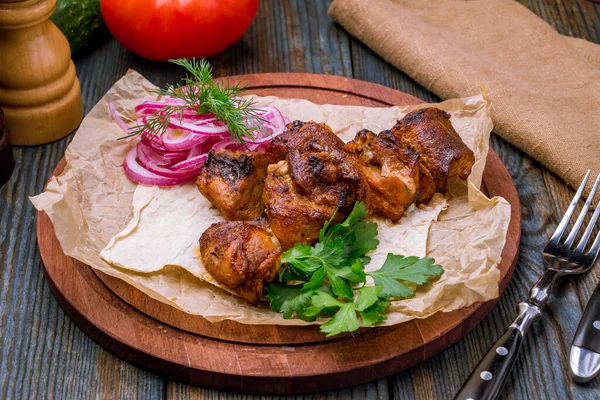 Carne Porco Lula Kebab Farinha Carne Prato Adjika — Fotografia de Stock