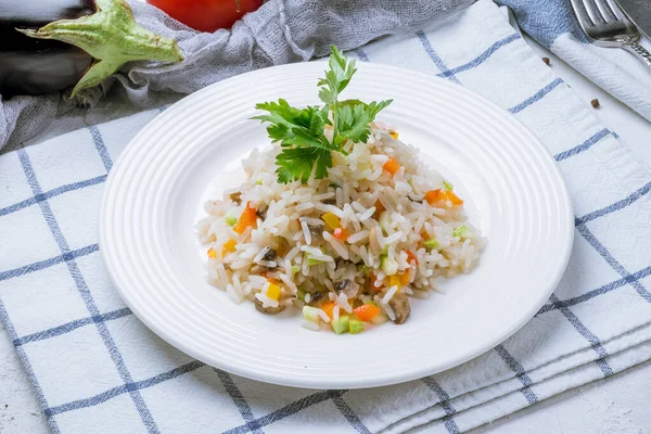 Arroz Con Verduras Servilleta — Foto de Stock