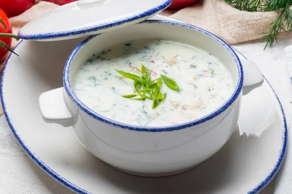 Okroshka White Soup Kefir — Stock Photo, Image