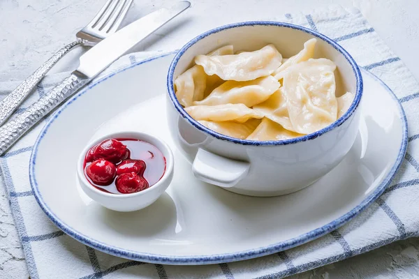 Dumplings Cherries Plate — Stock Photo, Image