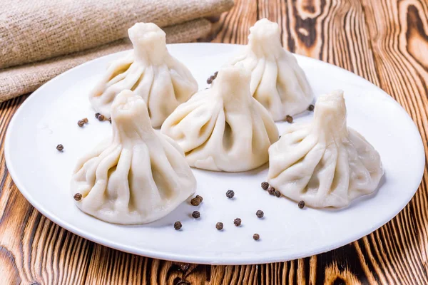 Khinkali Met Lam Houten Tafel Georgiaanse Keuken — Stockfoto