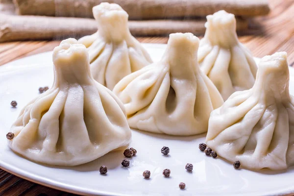 Khinkali Met Lam Houten Tafel Georgiaanse Keuken — Stockfoto