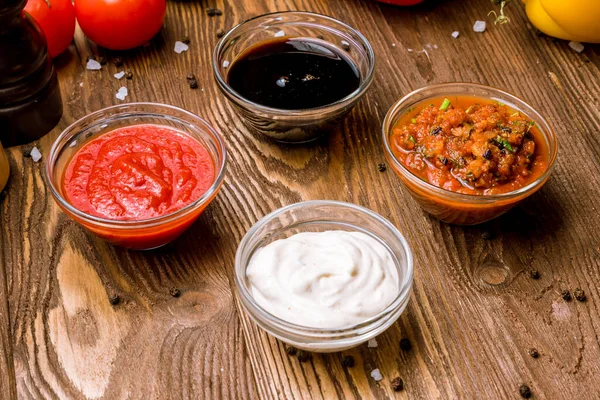 Sauces Assorties Vue Dessus — Photo