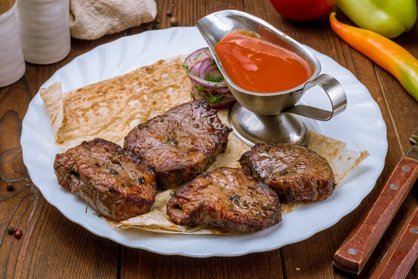 Kebab Van Kalfsvlees Voedsel Achtergrond — Stockfoto