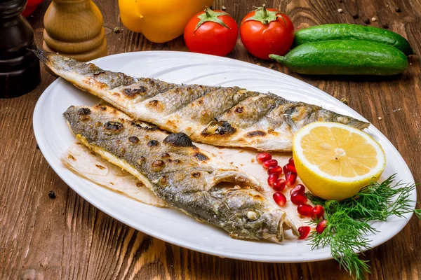 Stock image Fried sea bass food background