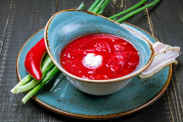 Borscht Tejföllel — Stock Fotó