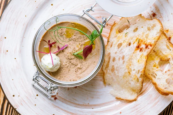 Paté Fegato Pollo Con Pane Marmellata — Foto Stock