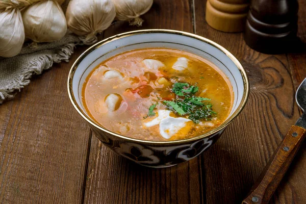 Dumplings Soup Chuchvara Uzbek Cuisine — Stock Photo, Image