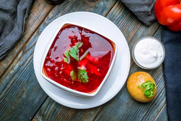 Borscht Met Zure Room — Stockfoto