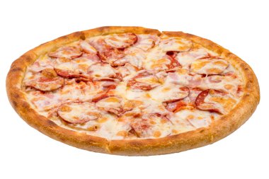 Beyaz arka planda izole edilmiş Pepperoni pizza.