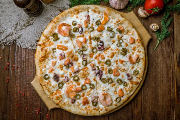 Пицца Морепродуктами Вид Крупным Планом — стоковое фото
