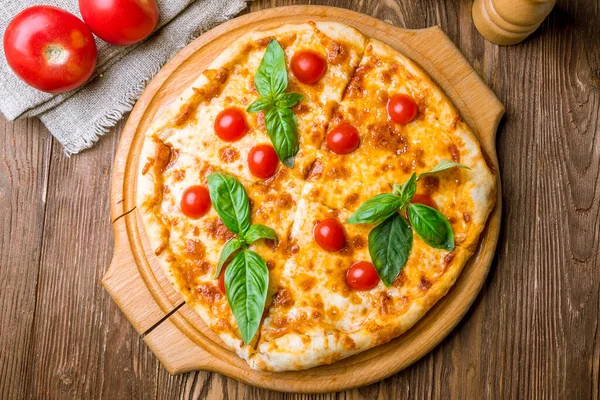 Primo Piano Vista Deliziosa Pizza Italiana Margherita — Foto Stock