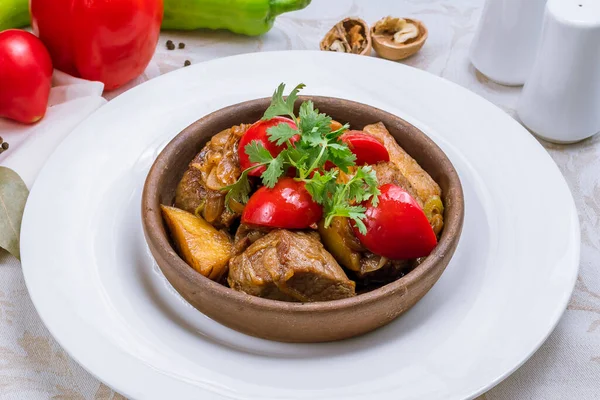 Ojakhuri Plato Tradicional Georgiano Con Carne Patatas — Foto de Stock