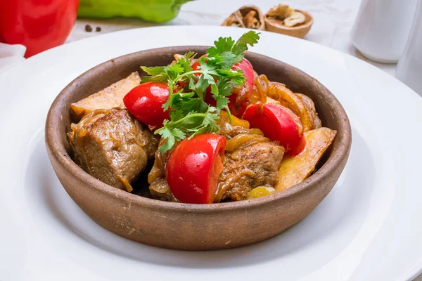 Ojakhuri Plato Tradicional Georgiano Con Carne Patatas — Foto de Stock