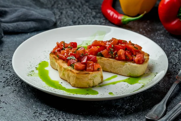 Bruschetta Помідорами Традиційна Італійська Початкова Страва — стокове фото