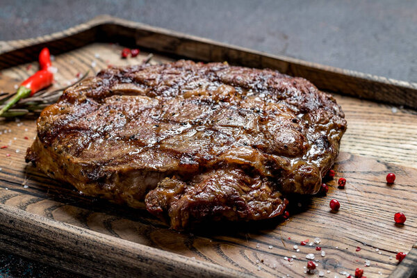 Closeup view of juicy Ribeye steak