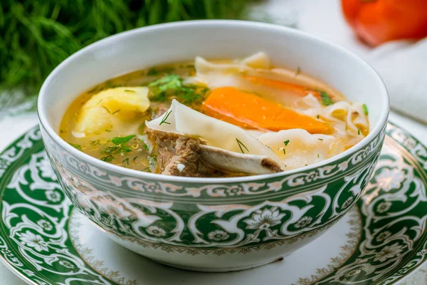 Köstliche Asiatische Suppe Shurpa Der Schüssel — Stockfoto