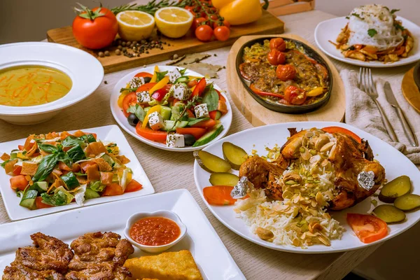 Assorted Food Set Table Turkish Cuisine Lula Kebab Turkish Board — Stock Photo, Image