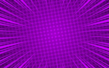 Pop sanat tarzı çizgi roman arka planı ve boş bir alan. Şablon desenli ışınlar, noktalar ve yarım ton efektleri. Vektör illüstrasyonu.