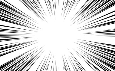 Çizgi roman tarzı siyah-beyaz çizgi arkaplan. Süper kahraman eylemi, patlama arkaplanı, manga hız çerçevesi, vektör illüstrasyonu.