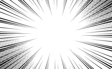 Çizgi roman. Siyah ve beyaz radyal çizgiler arka plan. Manga hız çerçevesi. Süper kahraman hareketi