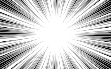 Komik yakınlaştırma patlaması arkaplanı siyah ve beyaz.