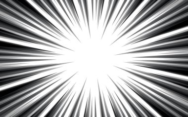 Çizgi roman siyah hız çizgisi etkisi şablonu radyal beyaz arkaplan, vektör illüstrasyonu.