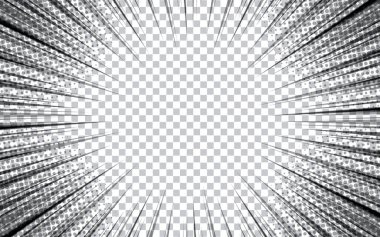 Comic Radial Speed Lines 'in arkaplan çizimi, monokrom vektör grafik efektleri.