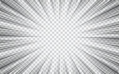 Beyaz arka planda siyah çizgileri olan çizgi roman sayfası. Yıldırım patlaması deseni olan bir şablon. Vektör illüstrasyonu.