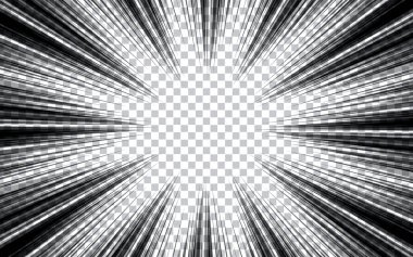 Çizgi roman arka planı. Manga hız çerçevesi, süper kahraman hareketi. Siyah ve beyaz vektör gösterimi.