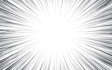 Çizgi roman. Siyah ve beyaz radyal çizgiler arka plan. Manga hız çerçevesi. Süper kahraman hareketi