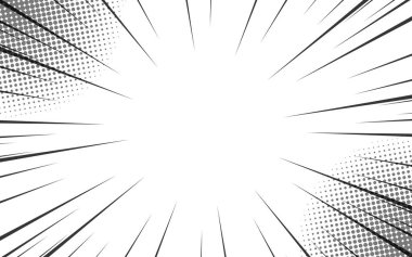 Beyaz arkaplanda boş çizgi roman grafik sanat çerçevesi, yüksek hız çizgisi hareketi, radyal çizgiler hareketi.