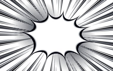 Çizgi roman tarzı siyah beyaz çizgi arkaplan. Manga tarzı hız çerçeveleri. Süper kahraman hareketi.