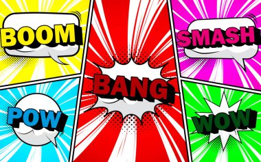 Boş konuşma baloncuğu ifadesi olan renkli bir mizah sahnesi