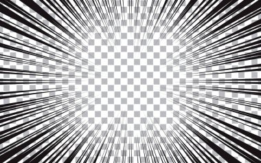 Çizgi roman siyah beyaz çizgi arkaplan. Manga hız çerçevesi. Retro yarım tonlu komik patlama şablonu.