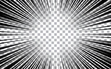 Anime manga aksiyon çerçeve hatları. Şeffaf arkaplanda hız çizgileri olan soyut patlama şablonu. Radikal hareket çizgileri.