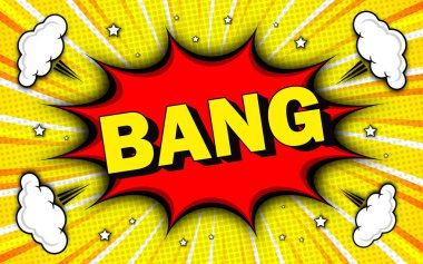 Ray arkaplanının önünde yarım tonlu noktalarla retro pop sanat tarzında metin patlaması içeren komik patlama konuşma balonu.