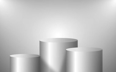 Ürün gösterimleri, modeller veya modern tasarım kavramları için ideal dairesel bir podyum içeren minimalist bir 3D sahne.