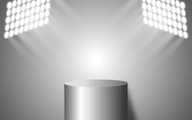 Minimum arkaplanda boş silindir podyumu. Geometrik formlarla soyut asgari sahne. Ürün sunumu için tasarım.