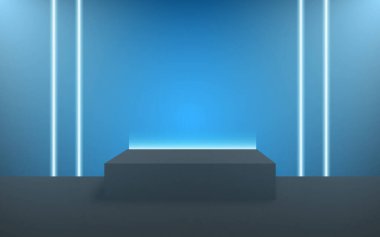 Ürün gösterimi için podyum standının 3B görüntülenmesi.