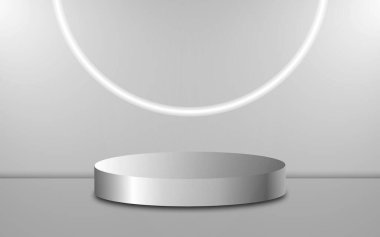 Silindirik podyumlu soyut minimalist sahne. Ürün sunumu, sunum için maket, 3 boyutlu vektör.