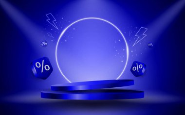 Arka planda 3 boyutlu gerçekçi silindirik podyum. Ürün sergisi için minimalist sahne, tanıtım sahnesi.