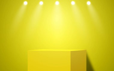 Işıklı sahne podyumu, arka planda ödül töreni olan sahne podyumu. Vektör illüstrasyonu.