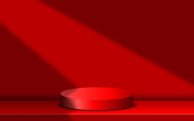 Ürün gösterimi veya satış etkinliği sunumu için soyut 3D podyum tasarımı. Vektör illüstrasyonu.