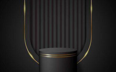 Silindirik kaide podyumu. Gerçekçi 3 boyutlu vektör sunumu. Podyum ve spot ışıklarıyla stüdyo alanı kavramı.