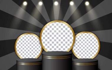 Kazanan sosyal medya paylaşım şablonu. Üç kazananla kazanan duyuru. Vektör illüstrasyonu.