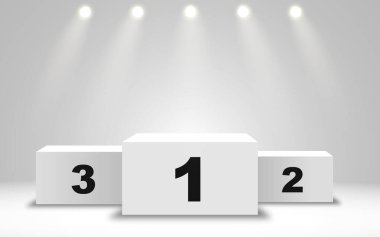 Yuvarlak tabanlı birinci, ikinci ve üçüncü tabelalarla kazanan. Kazanan podyum sembolü.